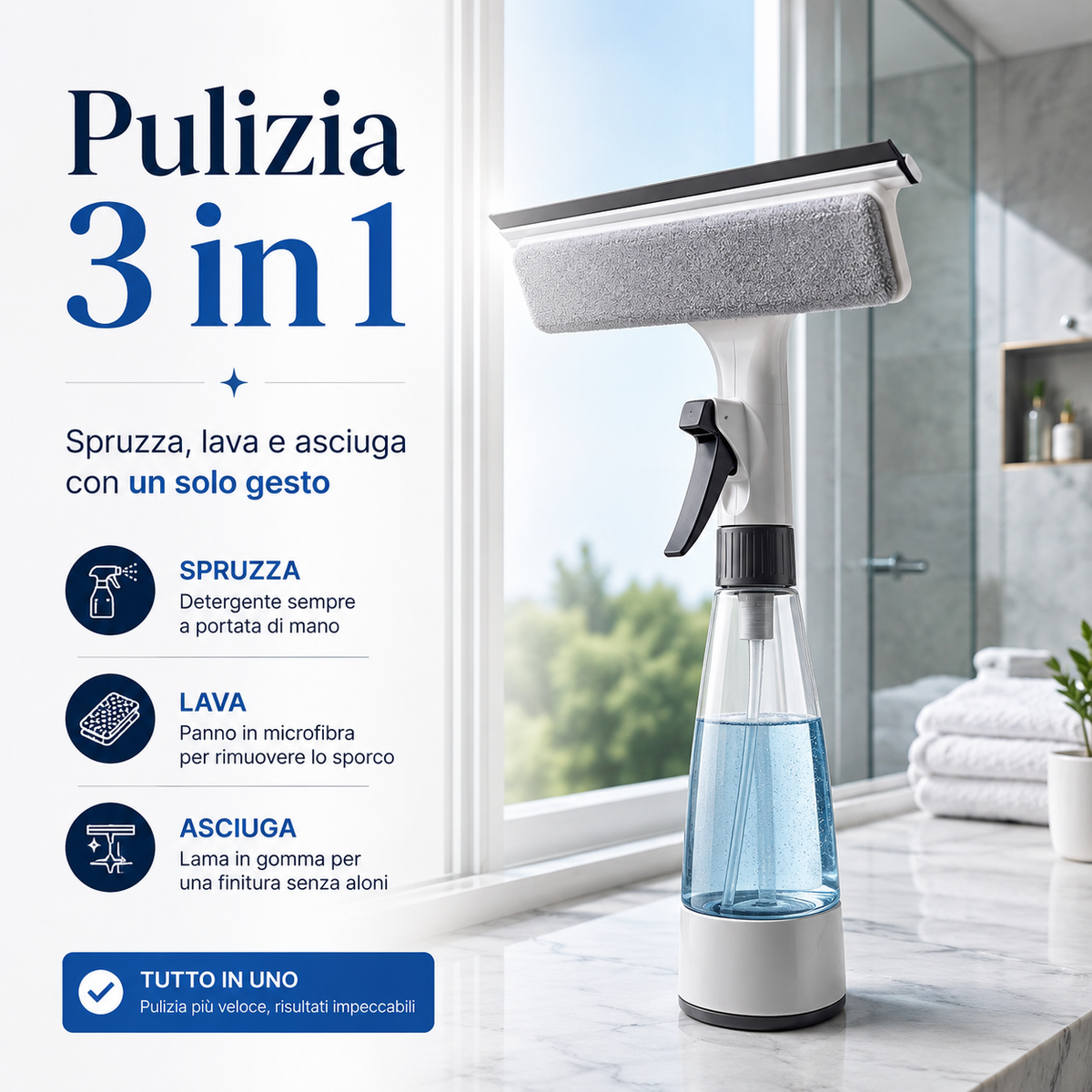 Strumento per la Pulizia delle Finestre 3 in 1